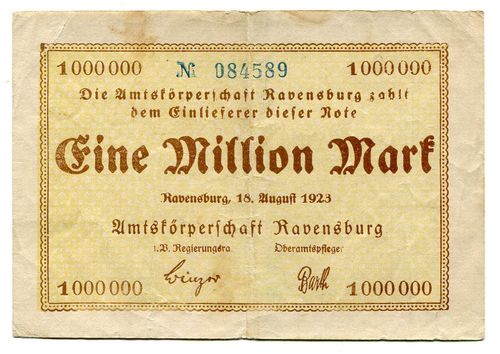 RAVENSBURG, Amtskörperschaft: 1 Mio. Mark 18.8.1923