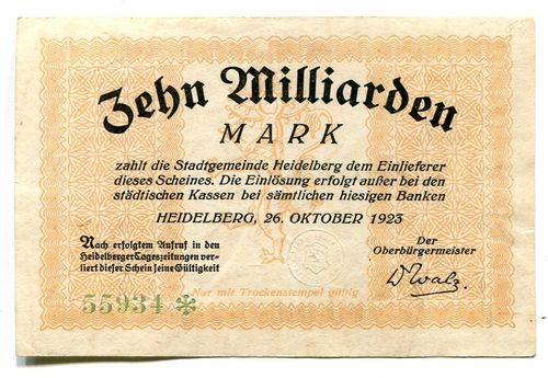 HEIDELBERG, Stadt: 10 Mia. Mark 26.10.1923