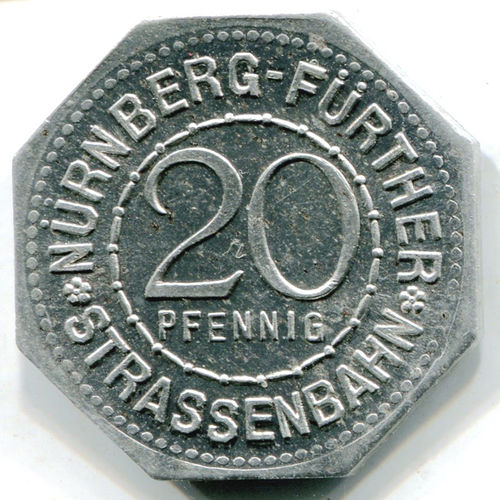 Nürnberg-Fürth: 20 Pf Straßenbahnmarke: Burg