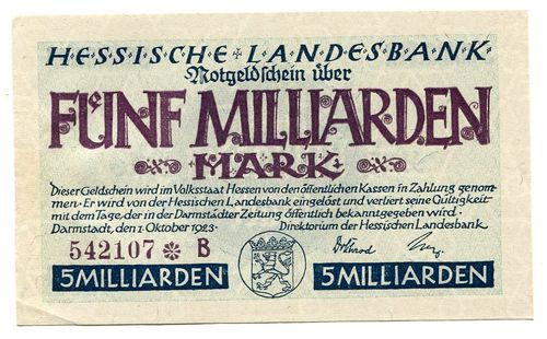 HESSEN, Landesbank: 5 Mia. Mark 1.10.1923