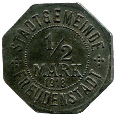 Freudenstadt (Württemberg), Stadtgemeinde:  1/2 Mark 1918.  F. 138.8