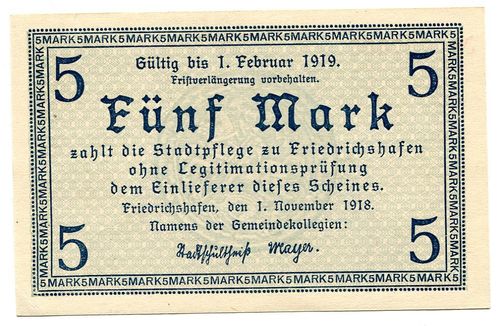 FRIEDRICHSHAFEN, Stadt: 5 Mark 1.11.1918