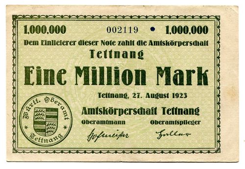 TETTNANG, Amtskörperschaft: 1 Mio. Mark 21.8.1923