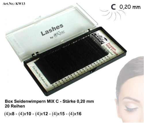 Alice Seidenwimpern MIX C- 20 Reihen (5Längen) Stärke: 0,20mm