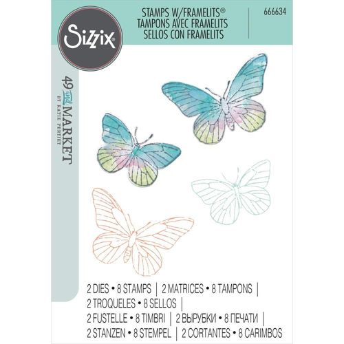 Sizzix Framelits Die Set with Stamps - Painted Pencil Butterflies (by 49 & Market)