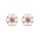 Pendientes perforacion Studex sistema 75 flor plateada con circonita central rosas especial bebe.