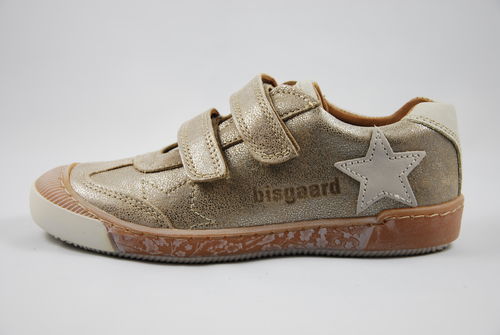 Bisgaard Sneaker, Klettverschluss mit weißem Stern silber/natur, glitzernd