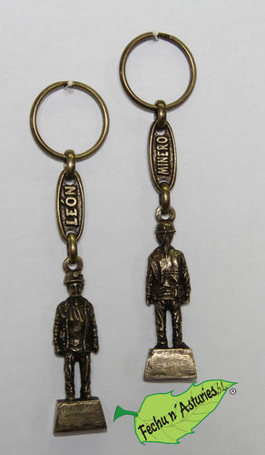 Llavero minera con calabrote "LEÓN MINERO" acabado en latón envejecido y embolsado en plástico.
