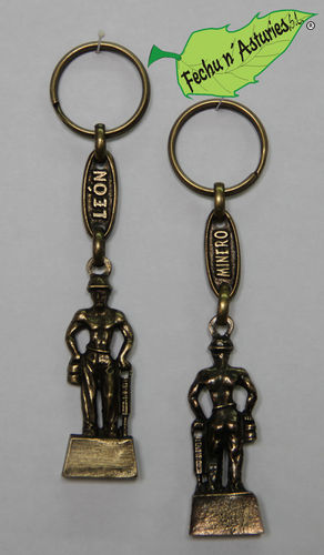Llavero minero con calabrote "LEÓN MINERO" acabado en latón envejecido y embolsado en plástico.