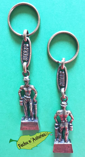 Llavero minero con calabrote "BIERZO MINERO" acabado en latón envejecido y embolsado.