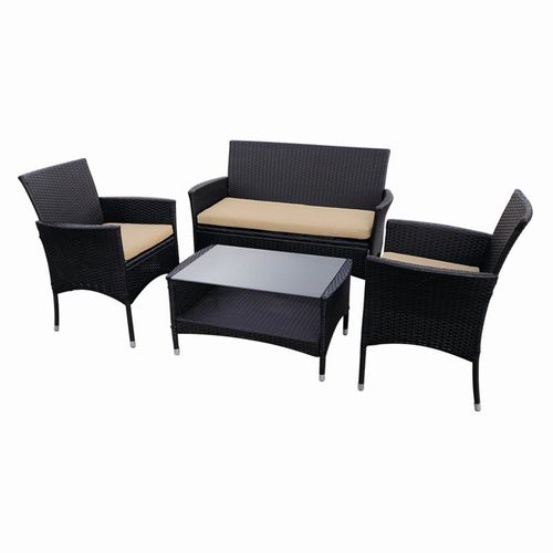 Rattan Styled Table And Chair Set - 4 Piece