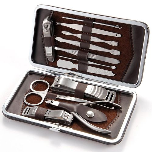 Manicure Pedicure Nail Care Set 12 Piece Cutter Cuticle Clippers Kit Gift Case