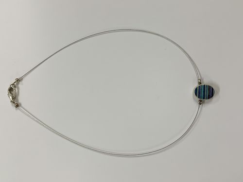 Wire Necklace with Blue Stripey Oval
