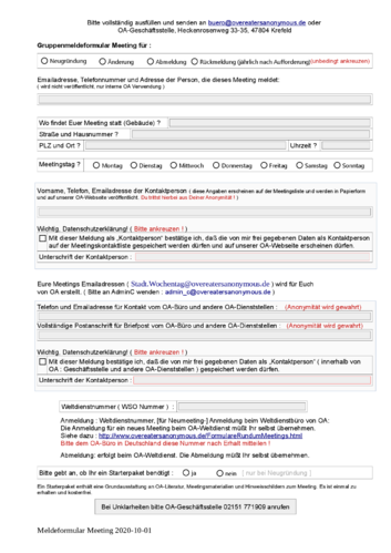 Gruppenmeldeformular Präsenzmeeting (Neu/Änderung/Abmeldung/Rückmeldung) [PDF download]
