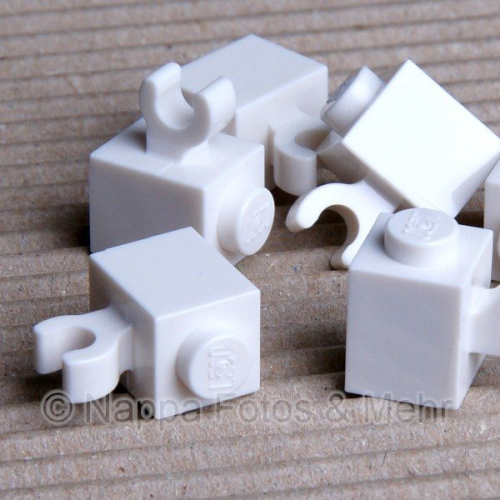 LEGO Stein 1x1 mit Clip vertikal weiß