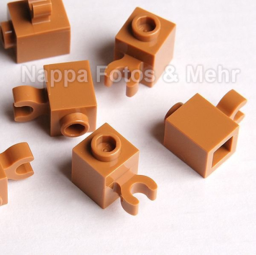 LEGO Stein 1x1 mit Clip horizontal orange-braun