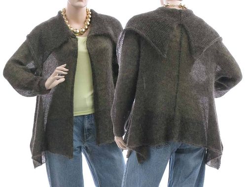 Knitted mohair A-line sweater cardi wrap Malika in goldgrey S-M