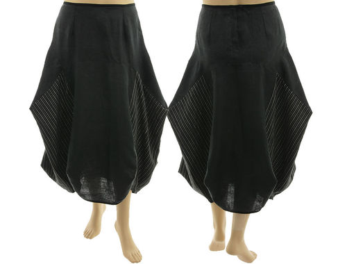 Lagenlook linen balloon parachute skirt with stripes, in black XL
