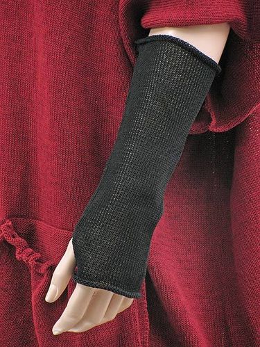 Lagenlook knitted arm wrist warmers with thumb hole, black size 2