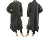 Lagenlook artsy long coat with leaves, boiled wool grey L-XXL