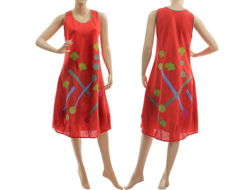 Boho balloon summer linen dress, pinafore tank dress, in red S