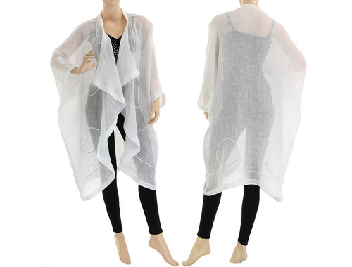 Lagenlook cocoon summer jacket, duster linen gauze in white S-XXL