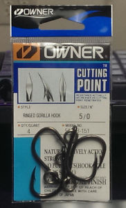 OWNER CUTTING POINT RINGED GORILLA HOOK 4/0 QTY4