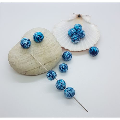 12 Blue Round Fimo Beads Ø 12&13 mm