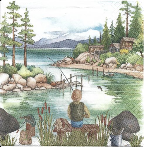 4 Paper Napkins Lakeside Fishing