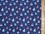 Sail Boats Printed Polycotton Fabric (Navy)