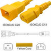 Yellow Power Cord C20 to C13 0.9m 15A 250V 14/3 SJT, UL/cUL