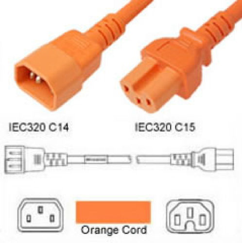 Netzkabel C14 zu C15 orange 1,0m 10A 250V H05V2V2-F 3x1.00