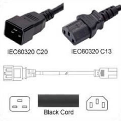 Netzkabel schwarz C20 zu C13 3,0m 10A 250V, H05VV-F 3x1.0, VDE