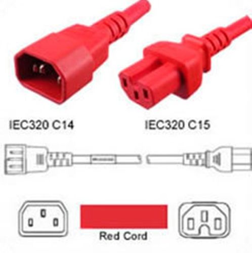 Hybrid Netzkabel C14 zu C15 rot 0.9m 10A 250V H05V2V2-F 3x1.0 / SJT / HVCTF