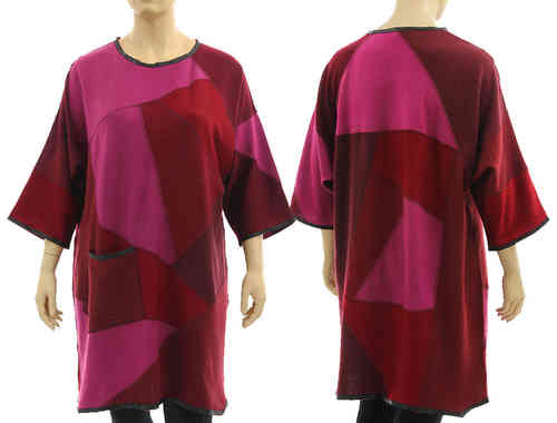 Lagenlook Strick Kleid Tunika, weiche Wolle in pink weinrot 46-50/52