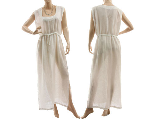 Langes leichtes Sommer Strand Kleid, Leinen Baumwolle in weiß 42-44/46