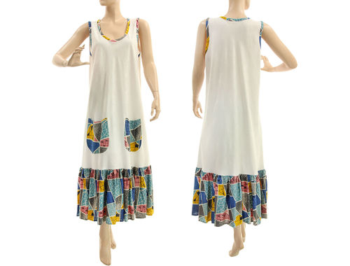 Leinen Baumwolle A-Form Kleid mit Rüsche in weiß 42-44