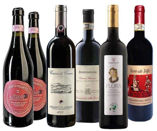 Biowein Probierpaket Italien, mit 6 Flaschen, rot, minus 8 % Rabatt