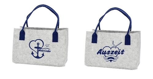 Filztasche Maritim mit Stickerei, 2-fach, Meerliebe/Auszeit