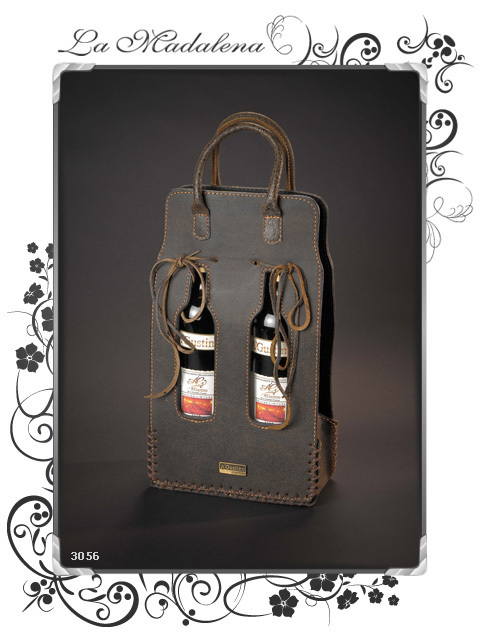 3056 Doble wine bottle leather holder, vertical
