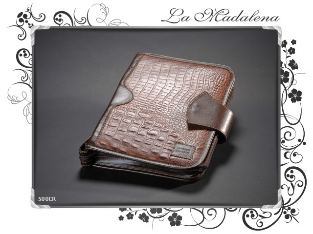 500CR Stationery: leather notepad folder, crocodile printed style, zipper
