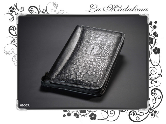 603CR Stationery: Leather document case, folder, crocodile printed style, zipper, A4 and Legal