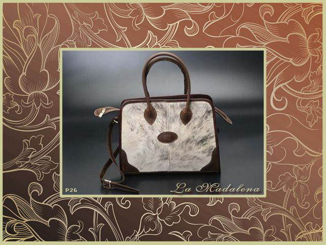 26P Calf hair leather handbag, classic with angles
